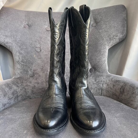 Ariat Heritage R Toe Western Cowboy Boots – Black Deertan Leather Men’s Size 9D - Picture 2 of 11